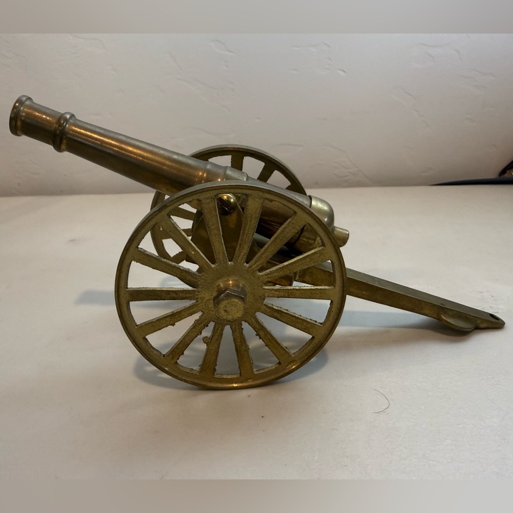 Vintage Solid Brass‎ Cannon Carriage Art Desk Accent Office Paperweight